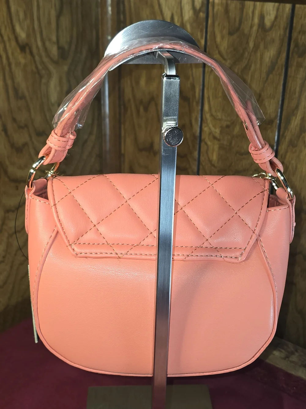 Badgley Mischka Coral Diamond-Quilted Crossbody Flap Bag/Wallet Set